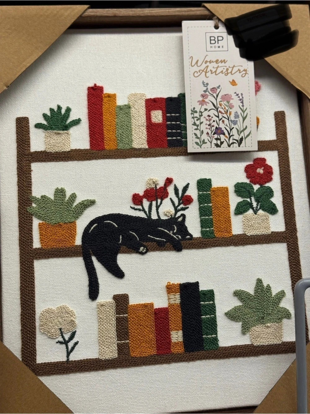 BP Home Women Artists Embroidered Bookshelf Wall Hanging NWT 15x12”